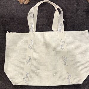 PINK Victoria's Secret White Tote with Logo Straps never been used.